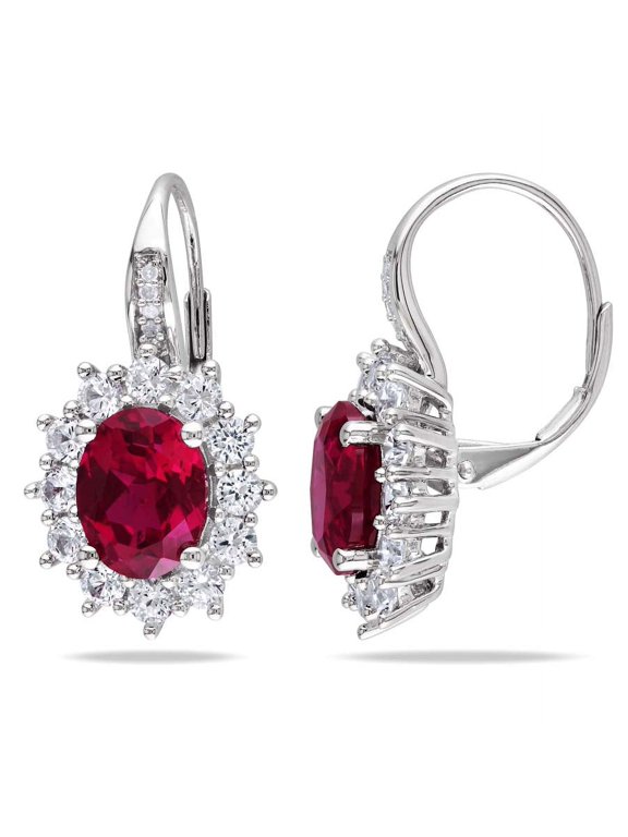 8 CT TGW Created Ruby and White Sapphire Leverback Earrings In Sterling Silver