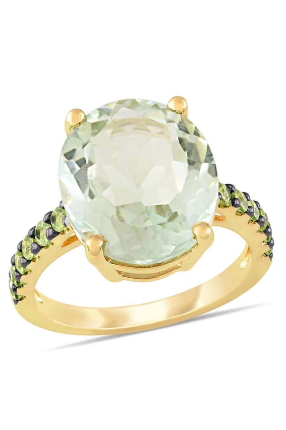 8CT TGW Green Quartz Peridot Cocktail Ring In Yellow Sterling Silver with Black Rhodium