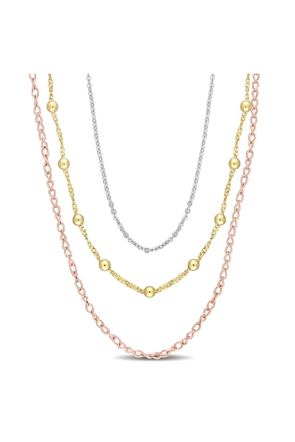 Chain Necklace In 3-Tone 18k Gold Plated Sterling Silver, 19 In