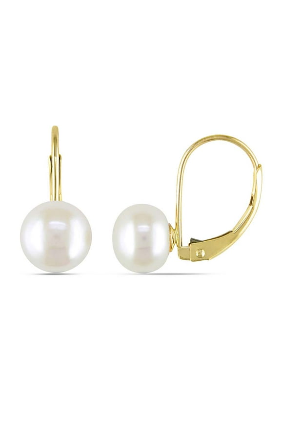 Cultured Freshwater Pearl Leverback Earrings In 10K Yellow Gold
