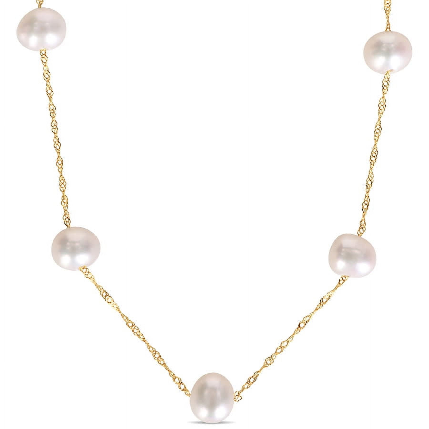 AMOUR Cultured Freshwater Pearl Tin Cup Necklace with 10K Yellow Gold Rope Chain and Clasp