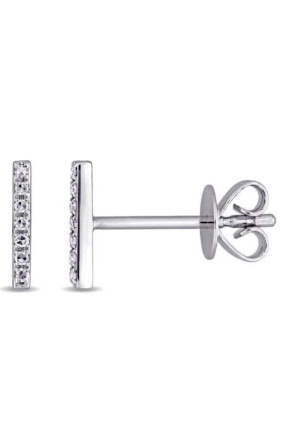Diamond Bar Earrings In 14K White Gold