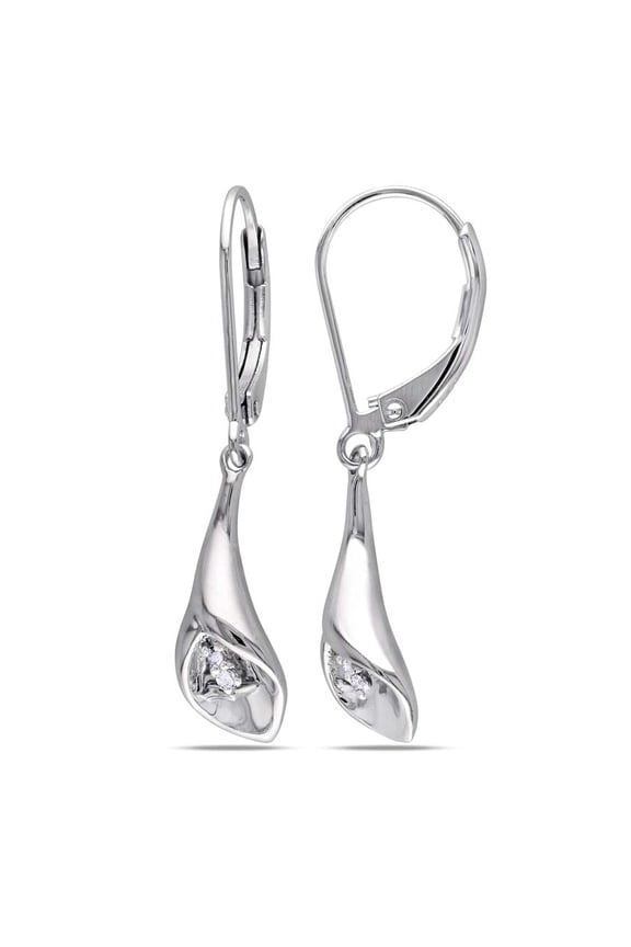 Diamond Calla Lily Leverback Earrings In Sterling Silver