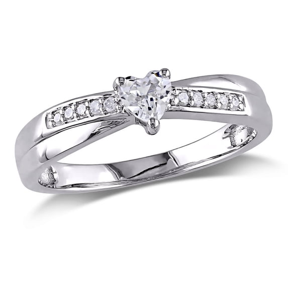 AMOUR Diamond and Created White Sapphire Heart Ring In Sterling Silver