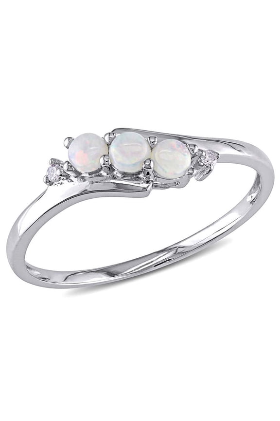Diamond and Opal 3-sTone Ring In 10K White Gold