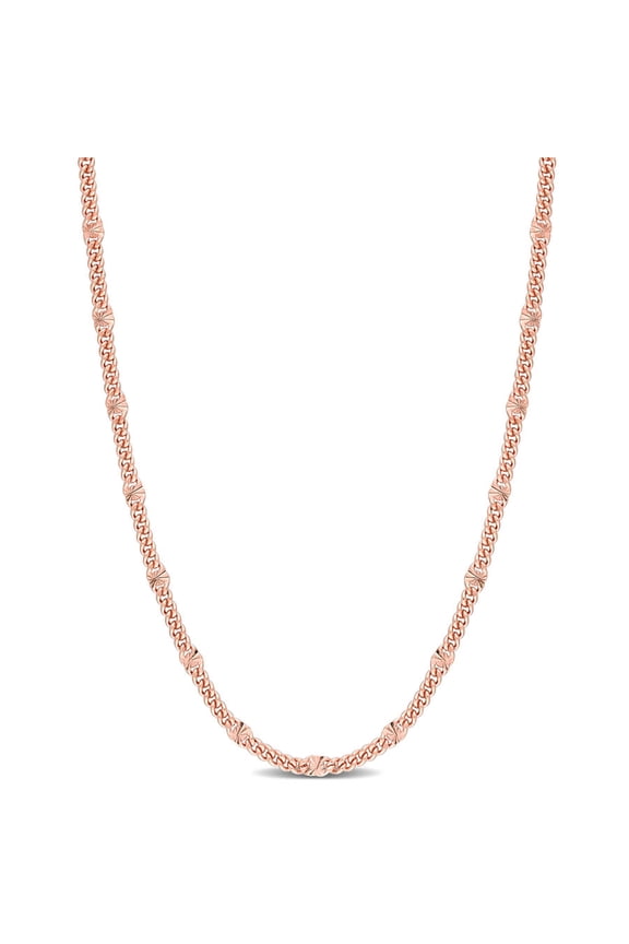Double Curb Link Chain Necklace In Rose Plated Sterling Silver, 16 In