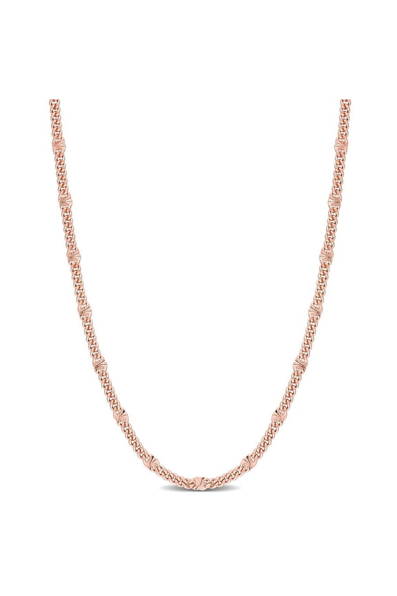 Double Curb Link Chain Necklace In Rose Plated Sterling Silver, 20 In