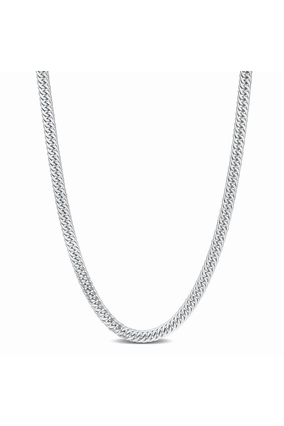 Double Curb Link Chain Necklace In Sterling Silver, 18 In