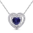 thumbnail image 1 of AMOUR Double Halo Heart Shaped Created Blue Sapphire and 1/5 CT TW Diamond Pendant with Chain In 10K White Gold, 1 of 1