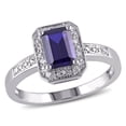 thumbnail image 1 of AMOUR Emerald Cut Created Blue Sapphire and Diamond Accent Ring In Sterling Silver, 1 of 1