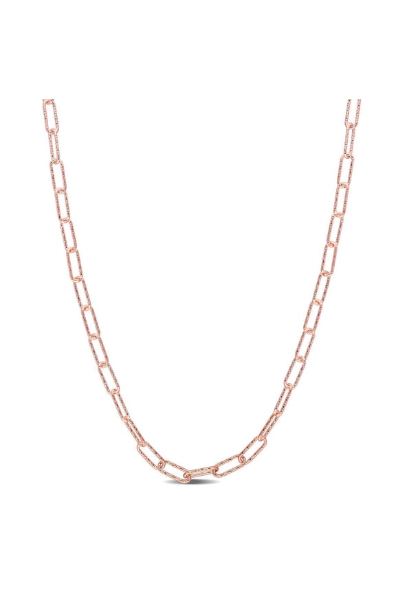 Fancy Paperclip Chain Necklace In Rose Plated Sterling Silver, 18 In