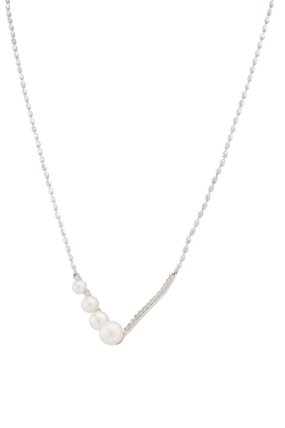Freshwater Cultured Pearl and 1/3 CT TGW Created White Sapphire Necklace In Sterling Silver