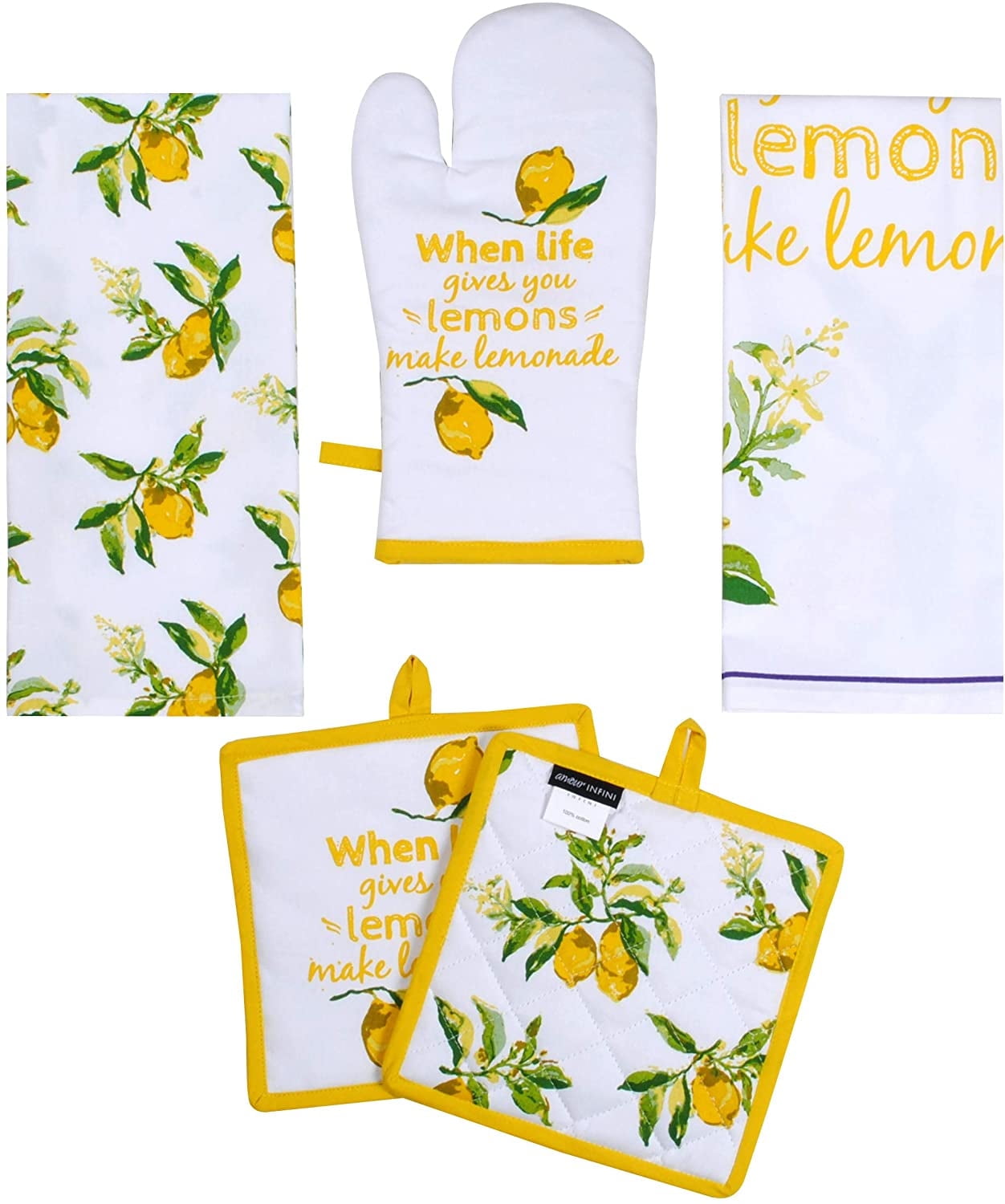 AMOUR INFINI Pot Holders, Oven Mitt and Kitchen Towel Set