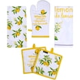 thumbnail image 1 of AMOUR INFINI 2 Kitchen Towels, 2 Pot Holders and Oven Mitt Heat Resistant Washable Cotton Citrus Splash 5 Pack Kitchen Set for Cooking,Baking,Grilling | Thanksgiving Christmas Fall Festive Gift Set, 1 of 6