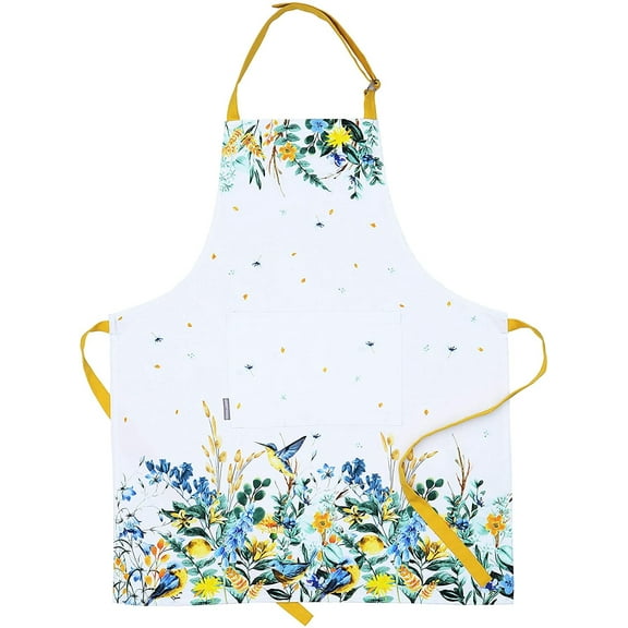 AMOUR INFINI Aprons for Women Adjustable Strap with Waist Ties Aprons for Baking, Cooking, Gardening Aprons with Pocket (Wild Meadows- 27.5 x 33 Inches)