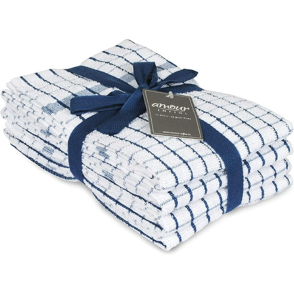 AMOUR INFINI Grid Kitchen Towels Cotton Cleaning Kitchen Towels and Dish Towels Set of 4 Kitchen Towels for Cleaning and Drying Dishes (20x28 Inch - Blue)