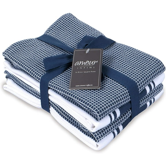 AMOUR INFINI Kitchen Towels Super Soft and Absorbent Kitchen Towels Perfect for Kitchen Cleaning and Drying Dishes Pack of 4 Washable Tea Towels (28x20 Inch - Blue)