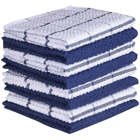AMOUR INFINI Terry Dish Cloths - Super Absorbent Cleaning Cloths - Set of 8 Kitchen Dish Towels - Kitchen Towels for Washing Drying Dishes (12x12 Inch, Blue)