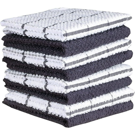 AMOUR INFINI Terry Dish Cloths - Super Absorbent Cleaning Cloths - Set of 8 Kitchen Dish Towels - Kitchen Towels for Washing Drying Dishes (12x12 Inch, D.Grey)