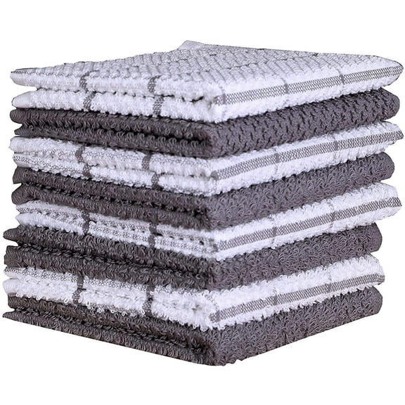 AMOUR INFINI Terry Dish Cloths - Super Absorbent Cleaning Cloths - Set of 8 Kitchen Dish Towels - Kitchen Towels for Washing Drying Dishes (12x12 Inch, L.Grey)