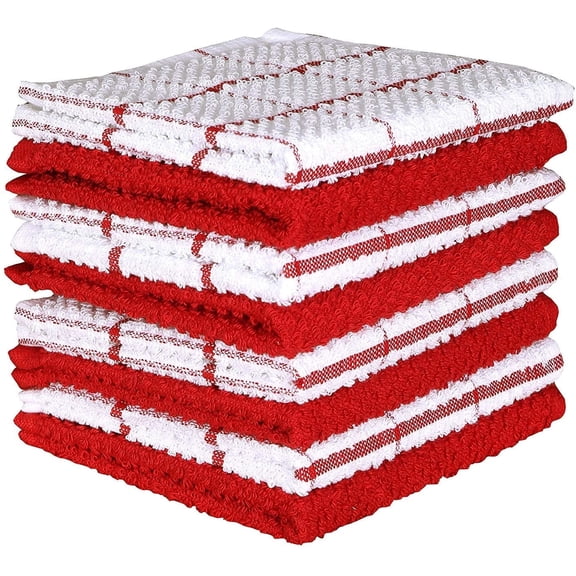 AMOUR INFINI Terry Dish Cloths - Super Absorbent Cleaning Cloths - Set of 8 Kitchen Dish Towels - Kitchen Towels for Washing Drying Dishes (12x12 Inch, Red)