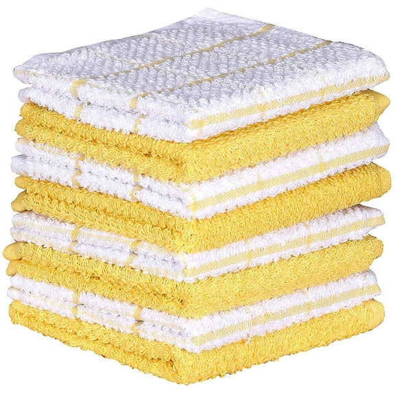 AMOUR INFINI Terry Dish Cloths - Super Absorbent Cleaning Cloths - Set of 8 Kitchen Dish Towels - Kitchen Towels for Washing Drying Dishes (12x12 Inch, Yellow)