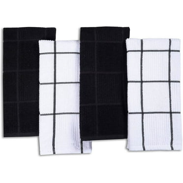 AMOUR INFINI Terry Kitchen Towels - Fast Absorbing Quick Dry Dish Rags with Hanging Loop - Pack of 4 Premium Terry Kitchen Towels Cleaning and Drying Dish (16 x 26 Inches - Black)