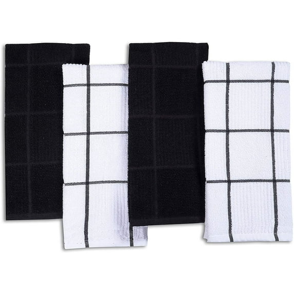 AMOUR INFINI Terry Kitchen Towels - Fast Absorbing Quick Dry Dish Rags with Hanging Loop - Pack of 4 Premium Terry Kitchen Towels Cleaning and Drying Dish (16 x 26 Inches - Black)