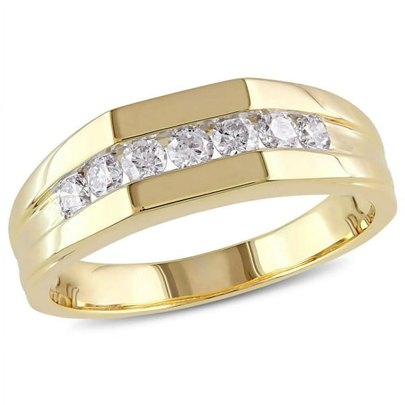 AMOUR Men's 1/2 CT TW Diamond Wedding Band In 10K Yellow Gold