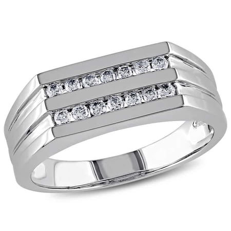 AMOUR Men's 1/3 CT TW Diamond Triple Row Ring In 10K White Gold