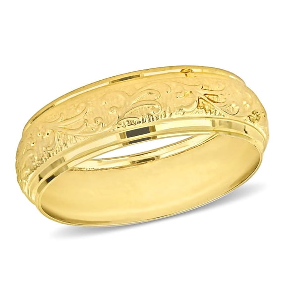 AMOUR Men's 6mm Antique Filigree Wedding Band In 14K Yellow Gold