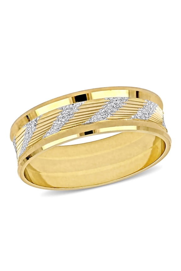 Men's 6mm Ribbed and Striped Curved Wedding Band In 14K Yellow Gold