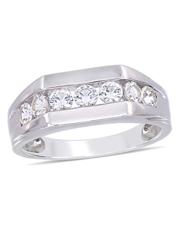 Men's Channel Set Created White Sapphire Ring In Sterling Silver