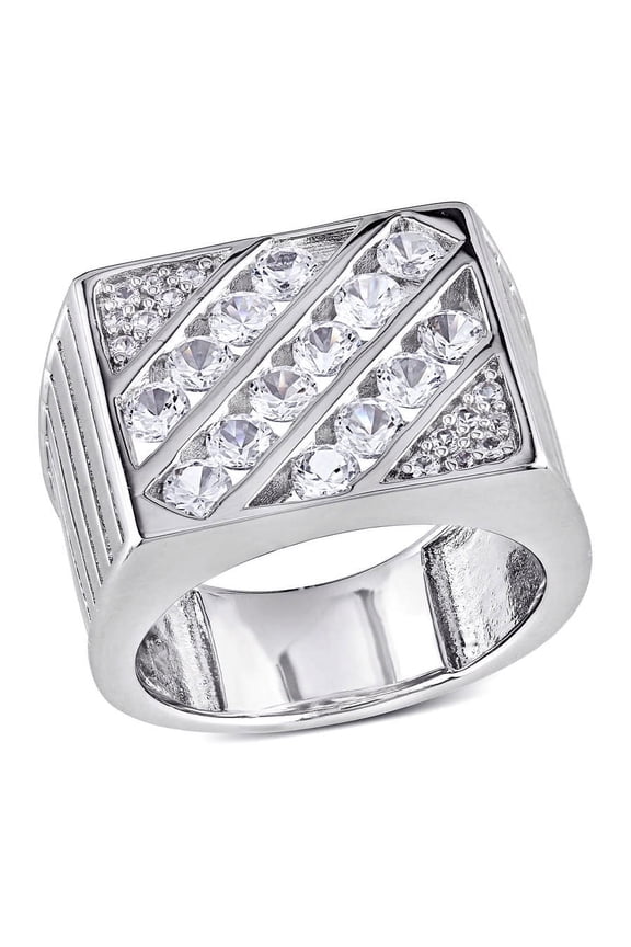 Men's Created White Sapphire Square Ring In Sterling Silver