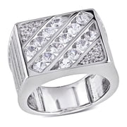 AMOUR Mens Created White Sapphire Square Ring In Sterling Silver