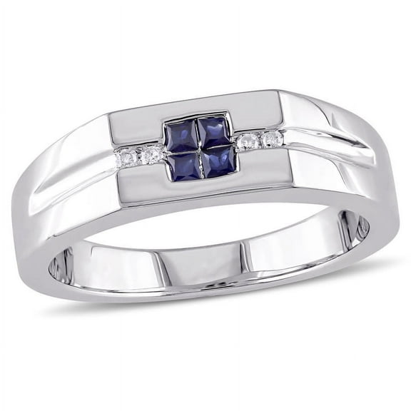 AMOUR Men's Diamond and Sapphire Ring In Sterling Silver