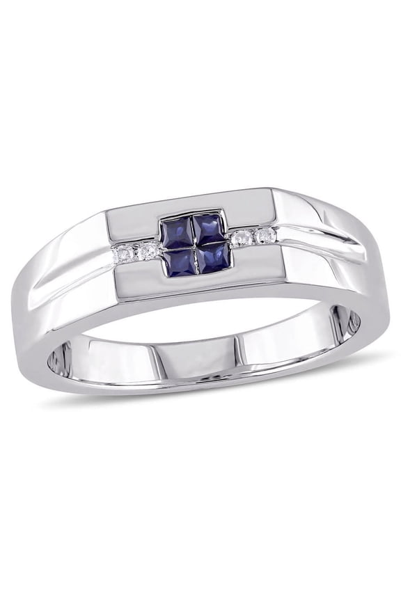 Men's Diamond and Sapphire Ring In Sterling Silver