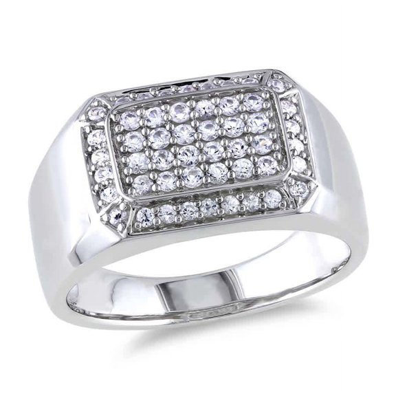 AMOUR Men's White Sapphire Square Ring In Sterling Silver