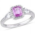 thumbnail image 1 of AMOUR Octagon Shape Pink Sapphire, Pear Shape White Sapphire and 1/6 CT TW Diamond Halo 3-sTone Ring In 14K White Gold, 1 of 1