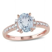 AMOUR Oval Cut Aquamarine and Diamond Ring In Rose Plated Sterling Silver