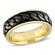 AMOUR Ribbed Design Men's Ring In Yellow Plated Sterling Silver with Black Rhodium Plating