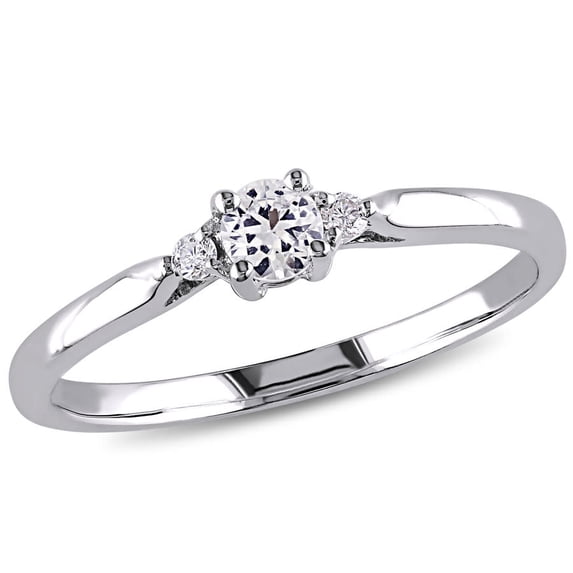 AMOUR Round Cut Created White Sapphire and Diamond Accent Ring In Sterling Silver