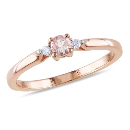 AMOUR Round Cut Morganite and Diamond Accent Ring In Rose Plated Sterling Silver