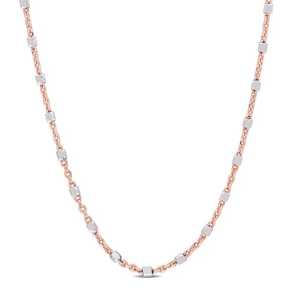 AMOUR Two-Tone White Bead Chain Necklace In Rose Plated Sterling Silver, 24 In