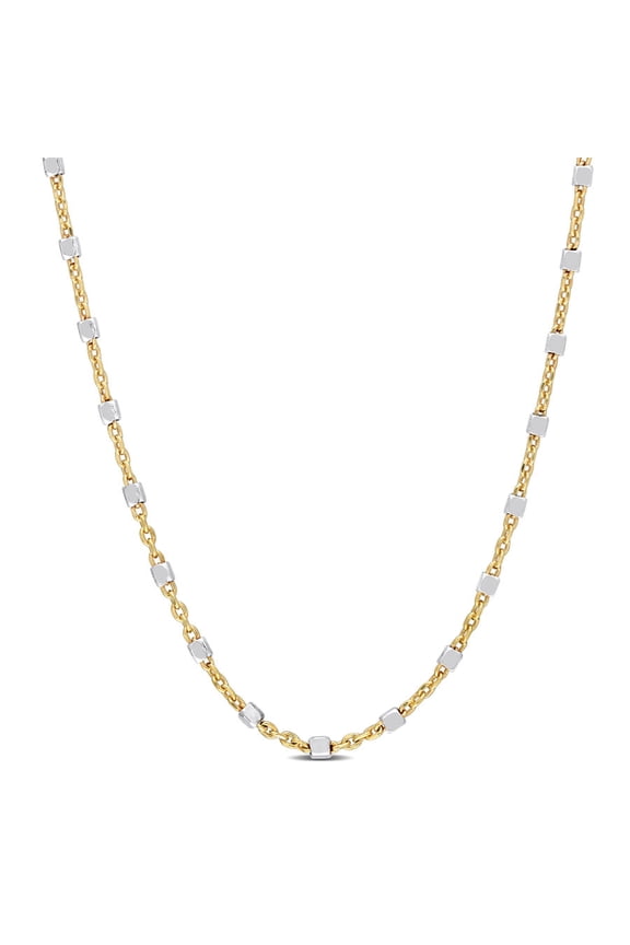 Two-Tone White Bead Chain Necklace In Yellow Plated Sterling Silver, 20 In