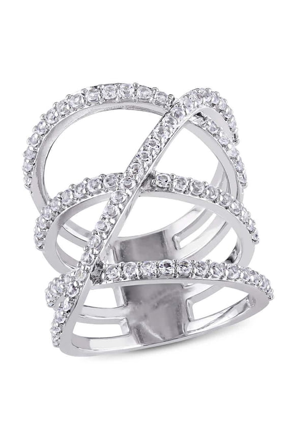 White Topaz Crossover Split Shank Ring In Sterling Silver