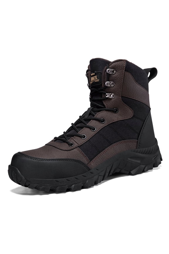 Men's Steel Toe Work Boots 8 inch Lightweight Comfortable Indestructible Puncture Proof for Industrial Construction Warehouse Roofing Logger Riding Safety,Black and Brown