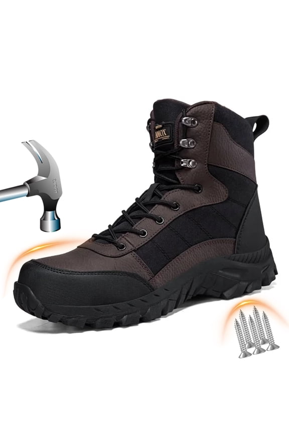 Men's Steel Toe Work Boots 8 inch Lightweight Comfortable Indestructible Puncture Proof for Industrial Construction Warehouse Roofing Logger Riding Safety,Black and Brown