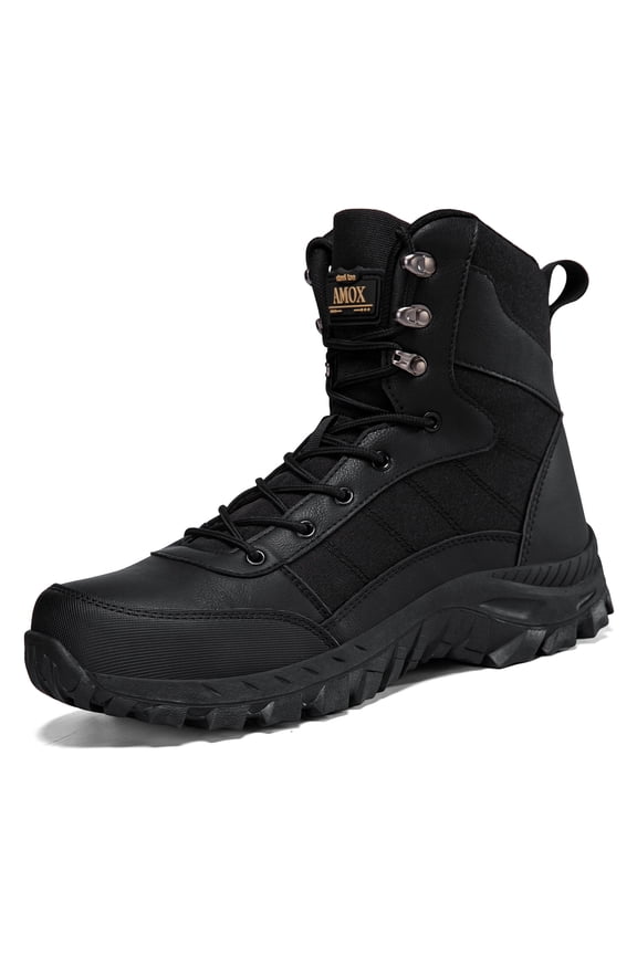 Men's Steel Toe Work Boots 8 inch Lightweight Comfortable Indestructible Puncture Proof for Industrial Construction Warehouse Roofing Logger Riding Safety,Black