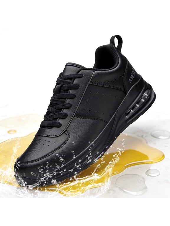 Non Slip Work Shoes for Men Food Service Slip Resistant Sneakers Casual Comfortable with Cushioning for Chef Kitchen Restaurant Walking Black